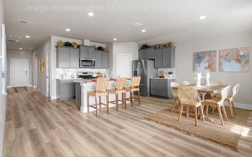 open concept living dining and kitchen