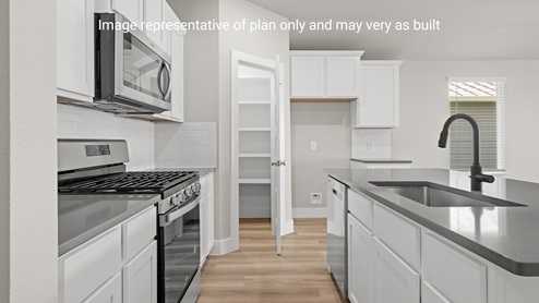 Kitchen with corner pantry an island sink