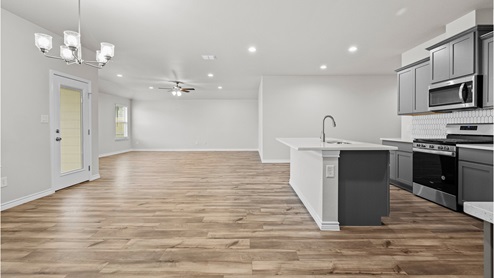 Garland Open Concept Kitchen dining and living area
