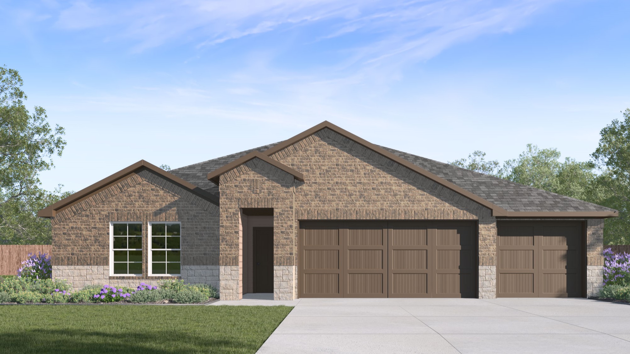 single family one story home with two car garage