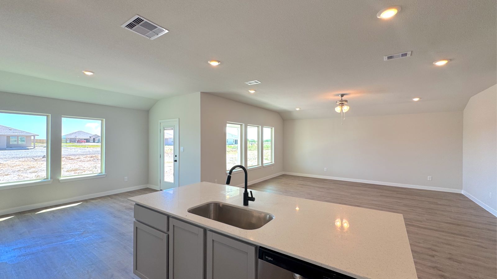 kitchen to living to dining room