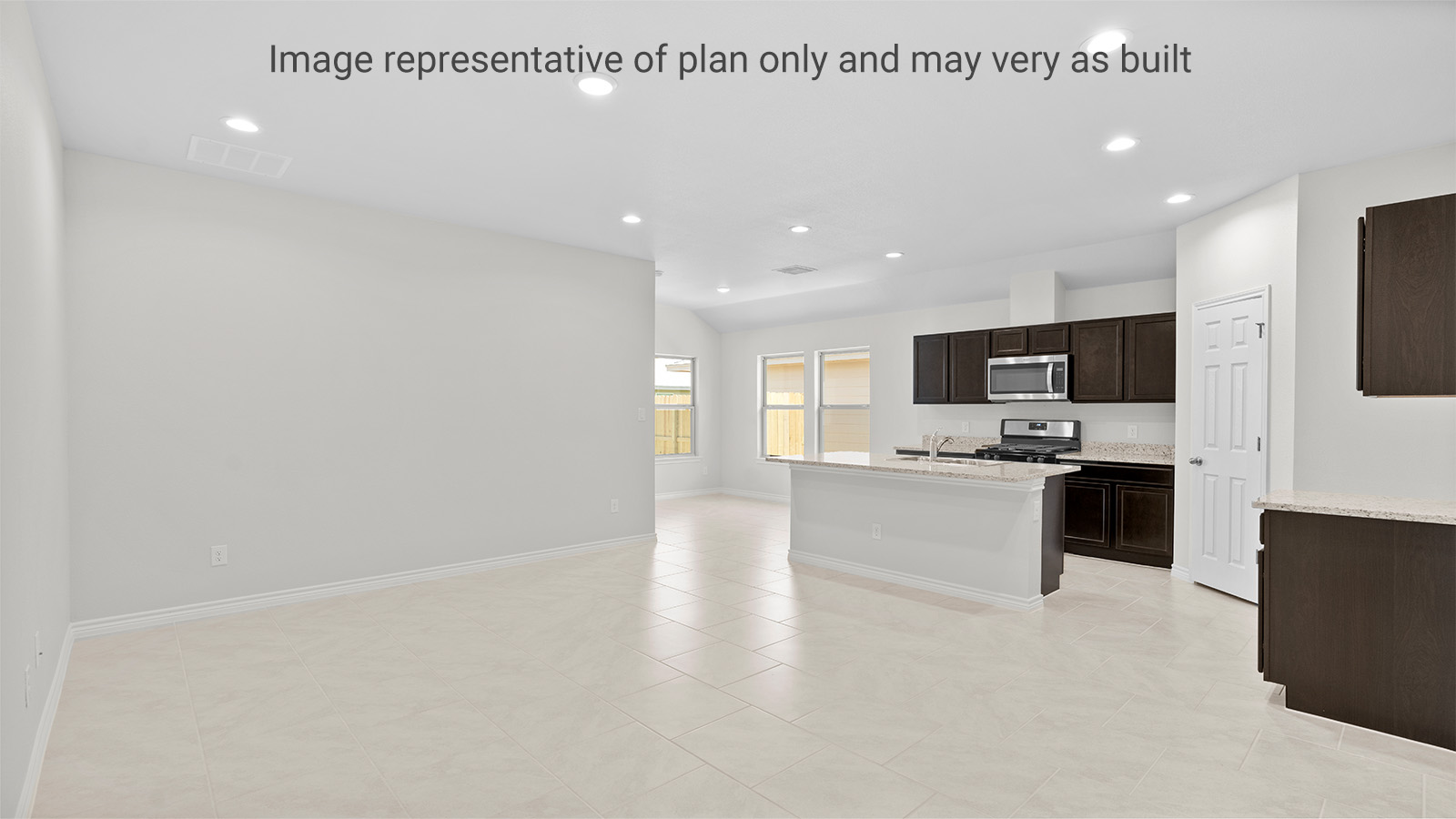 Baxtor Plan- Dining room looking toward living area, and outside and backyard access at Bridges Mill