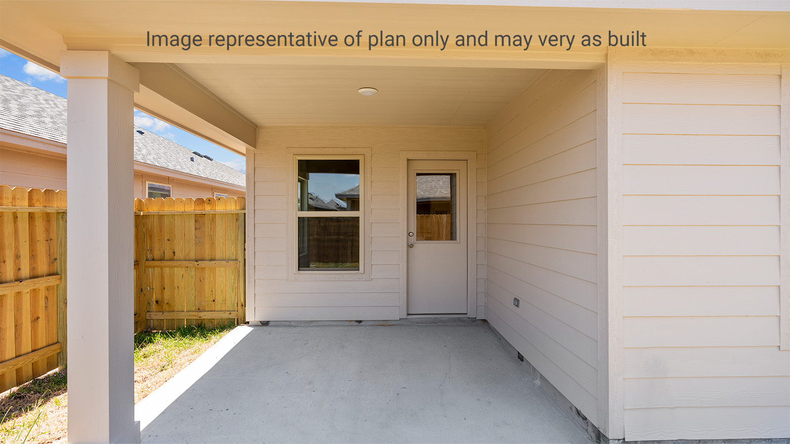 Baxtor Plan-Backyard with covered concrete patio offering room for seating, grill setup, enjoy going from indoor to outdoor living