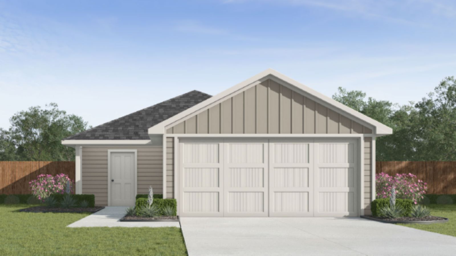 Gray Single Story Home With 2 car garage