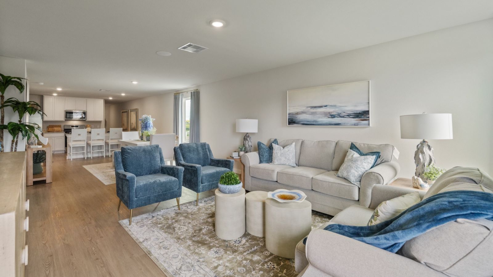 Open concept kitchen and dining and living room