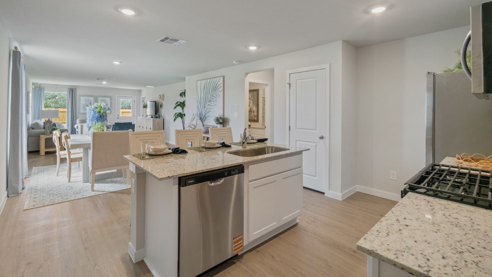 Open concept kitchen and dining and living room