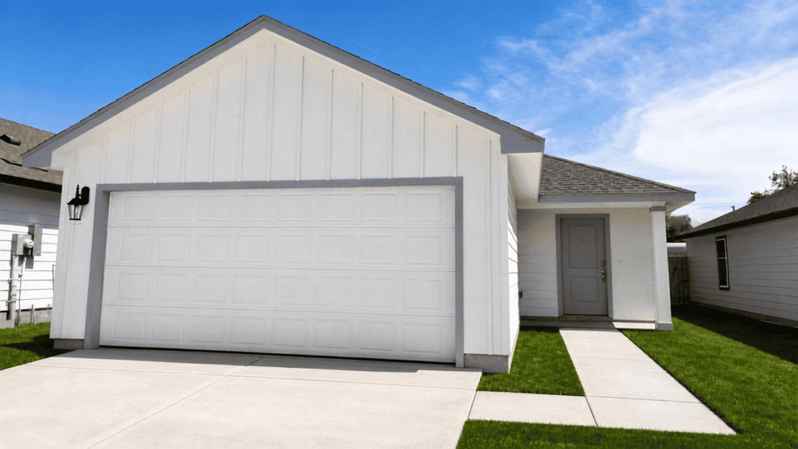 single family one story home with two car garage