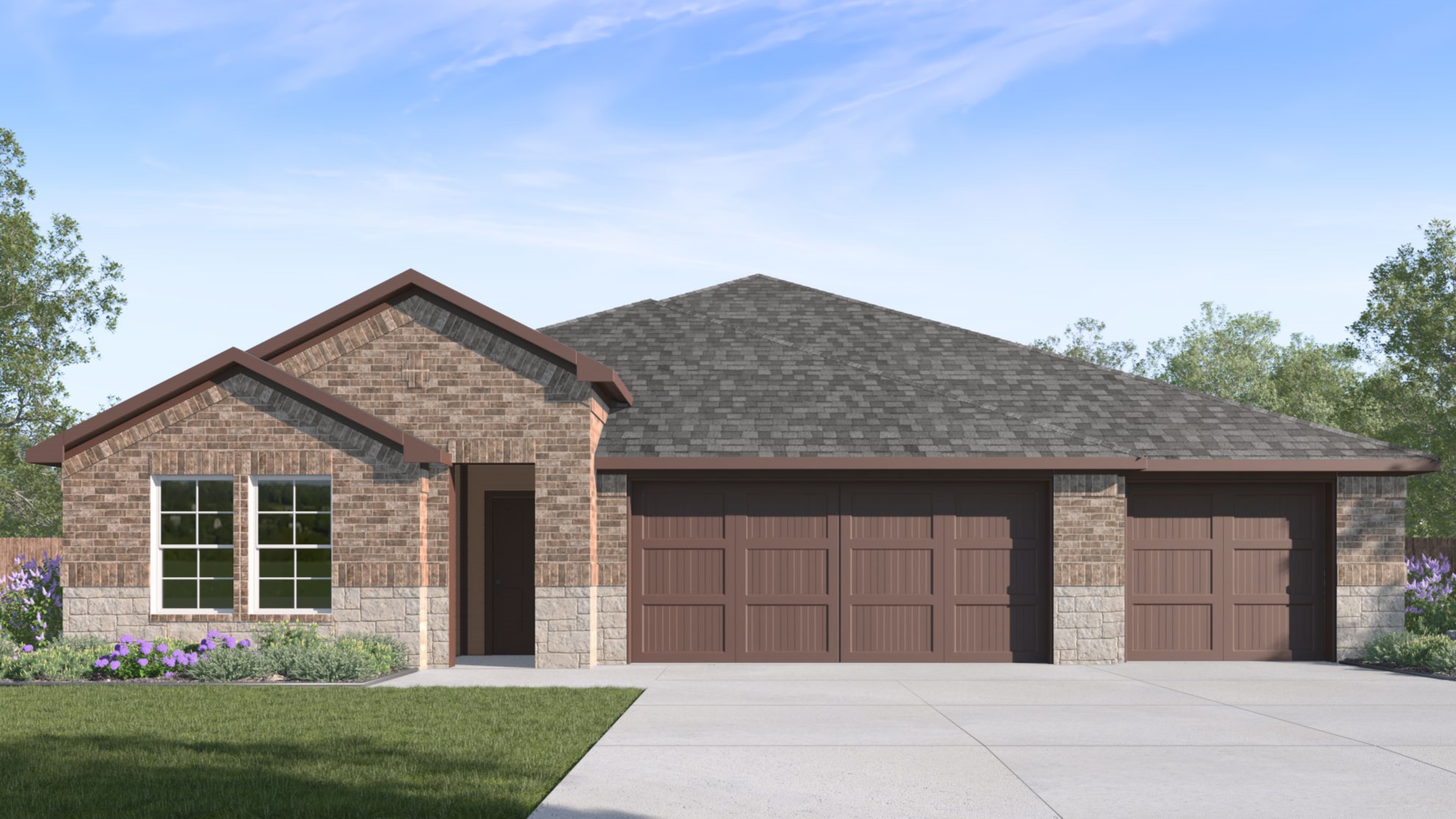Front exterior 3 car garage