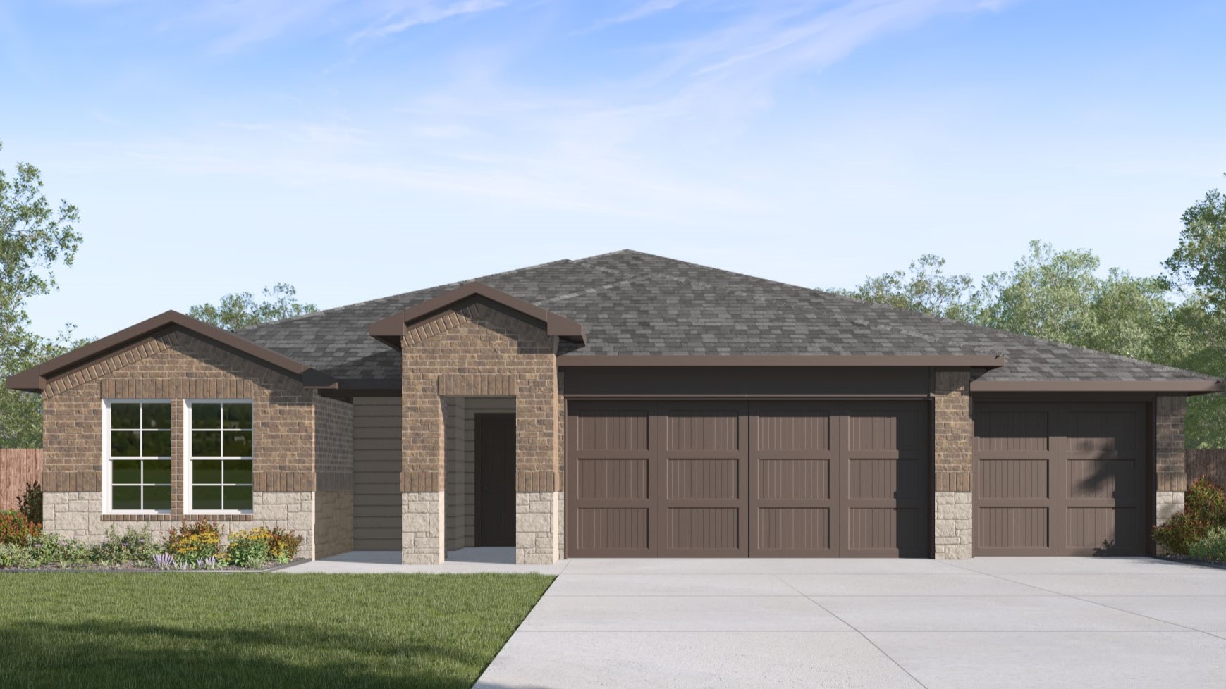 Front exterior 3 car garage