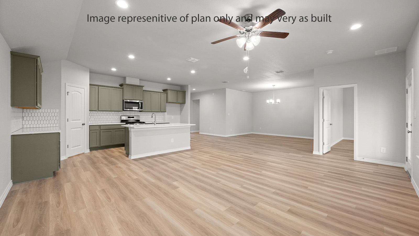 kitchen and living and dining