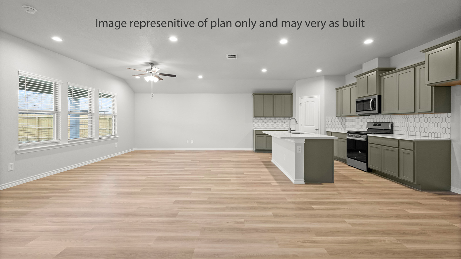 kitchen and living and dining
