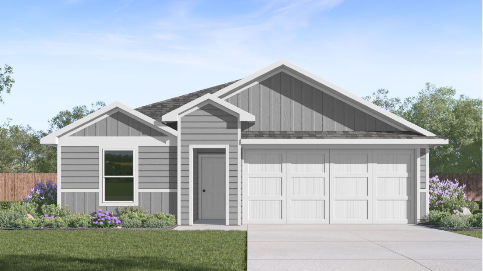 Single Story 2 car garage with grey exterior