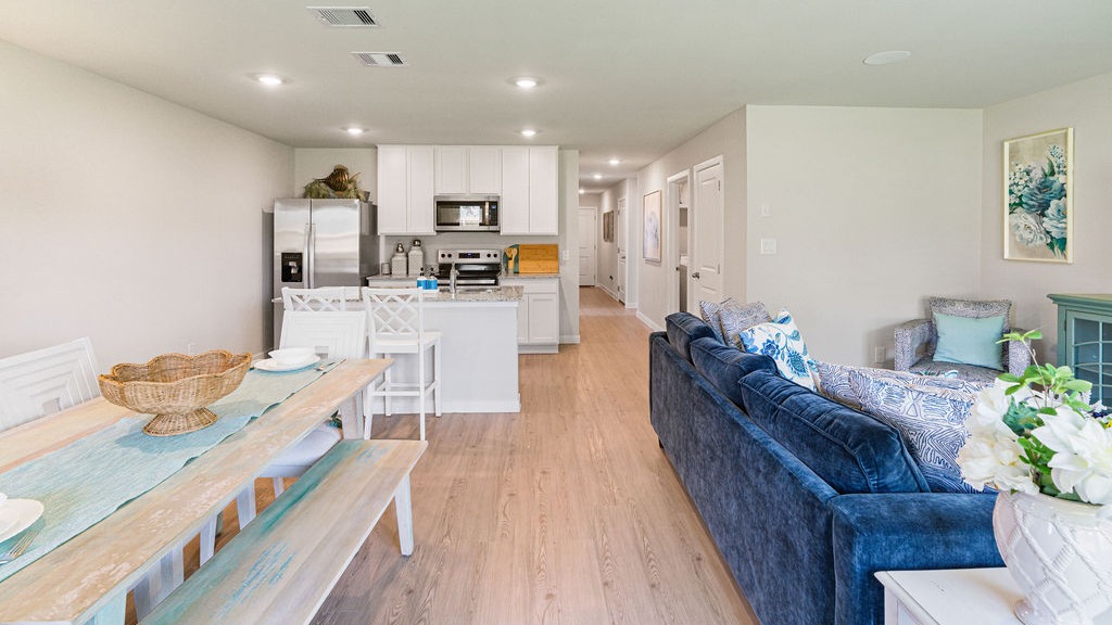 dining and kitchen and living