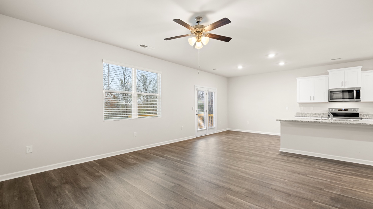 angled dining room with natural light