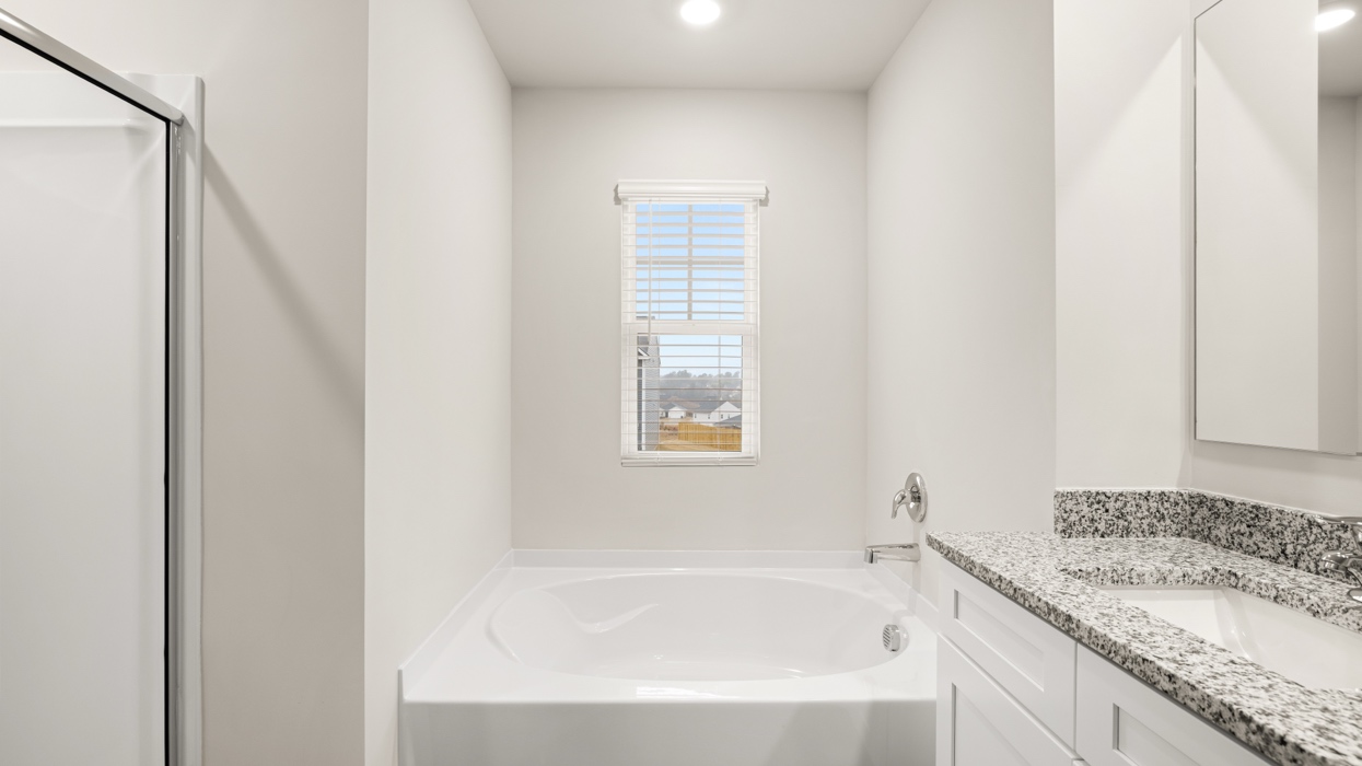 primary bathroom tub with natural light
