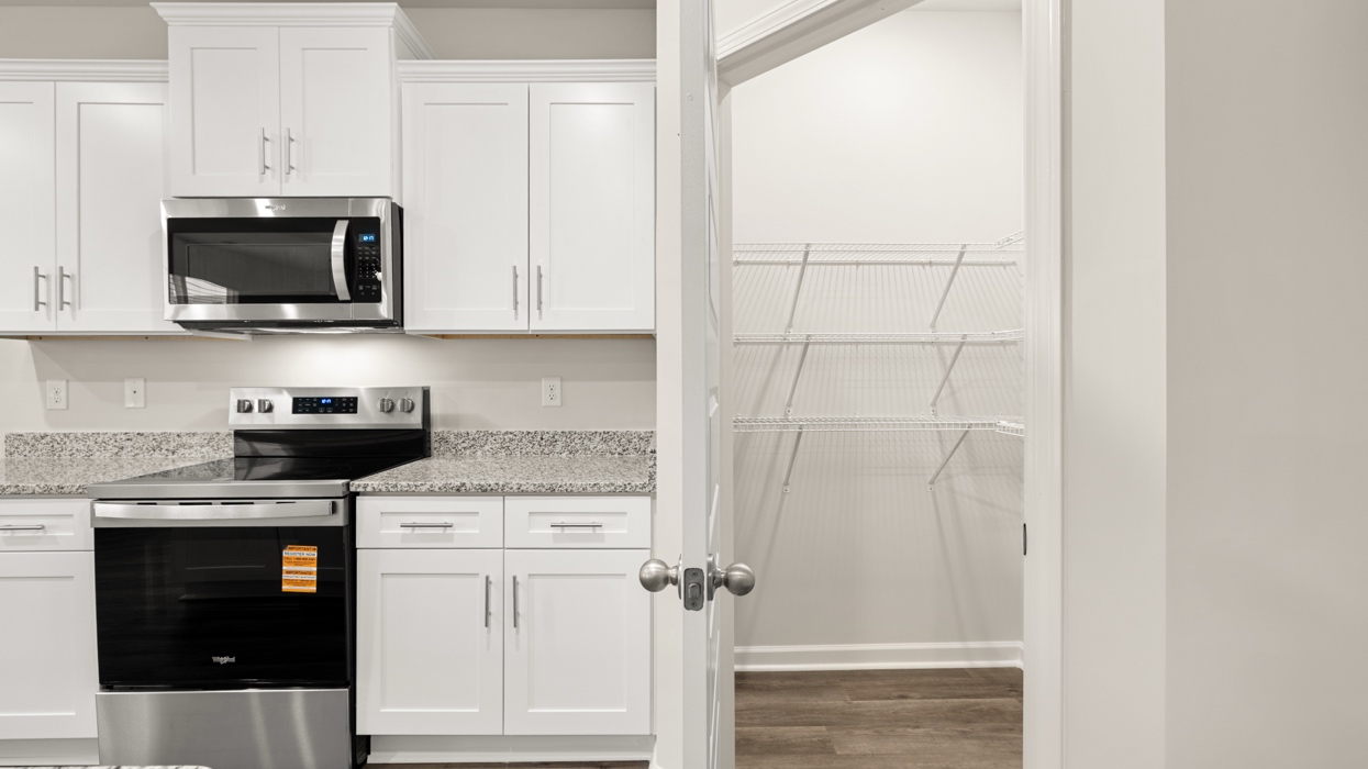 kitchen appliances and walk-in pantry