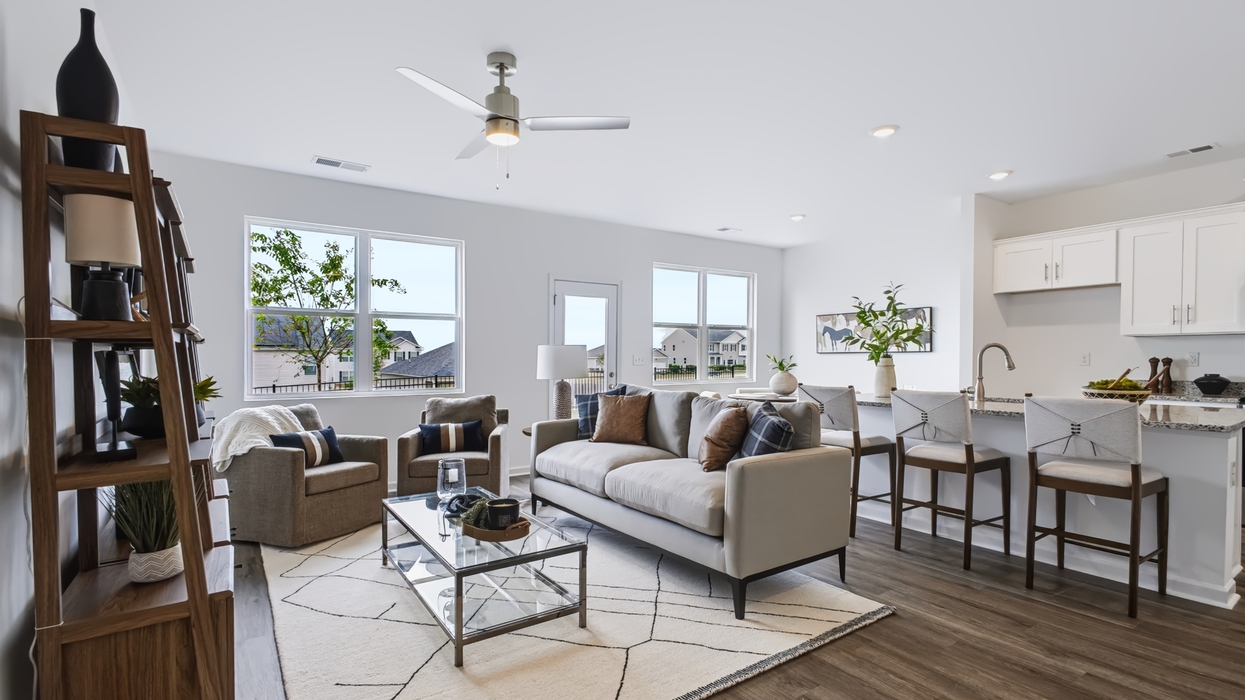 Living room with views of door to back patio.