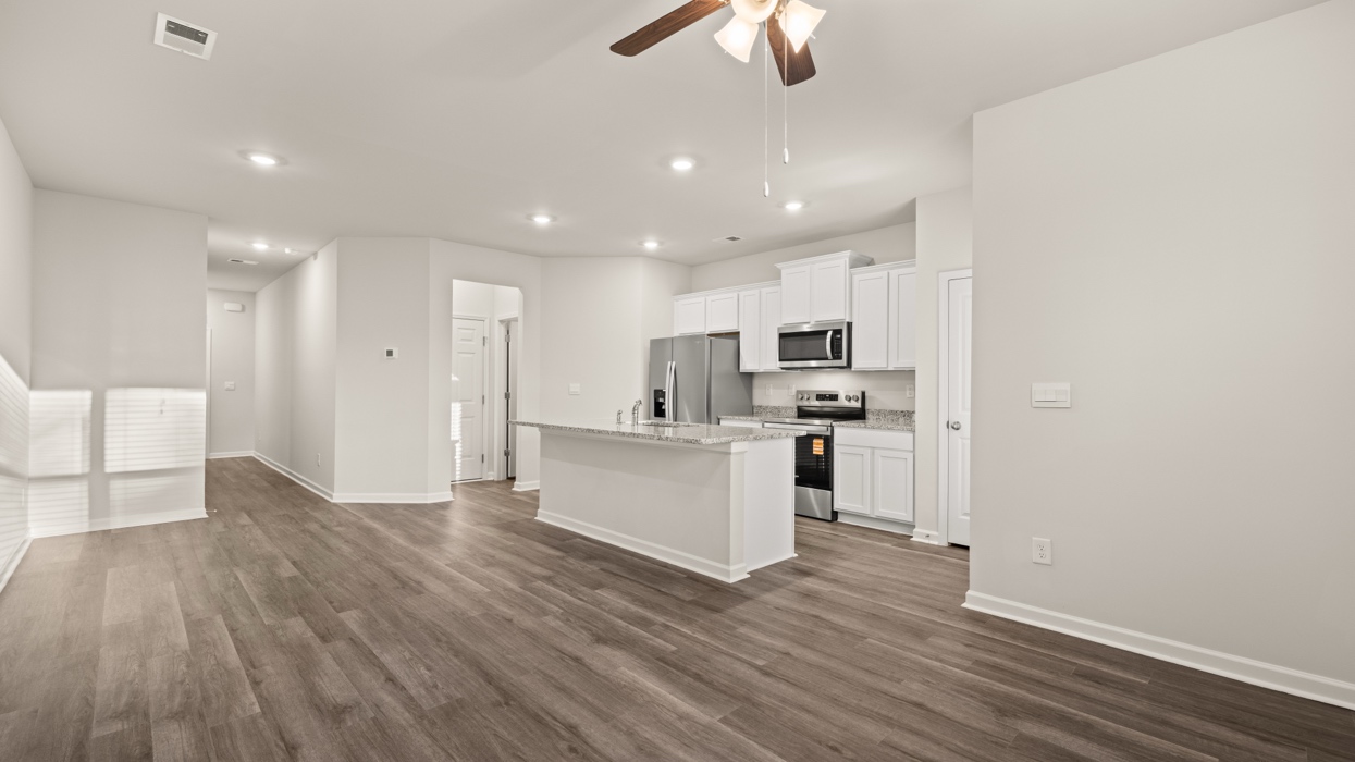 family room and kitchen