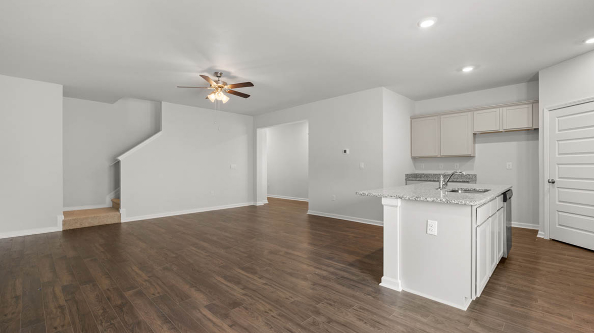 Gathering room with kitchen view
