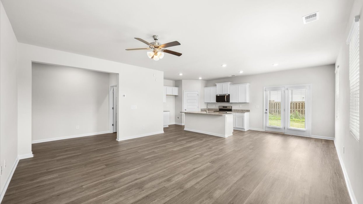 family room and kitchen
