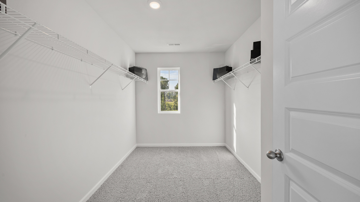 Huge closet in primary bedroom with window and shelving