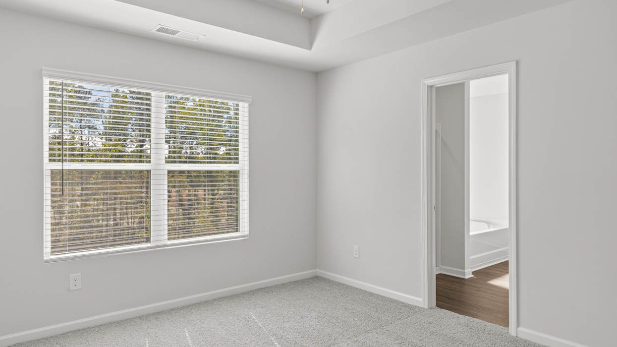 Primary bedroom on second floor with tray ceilings