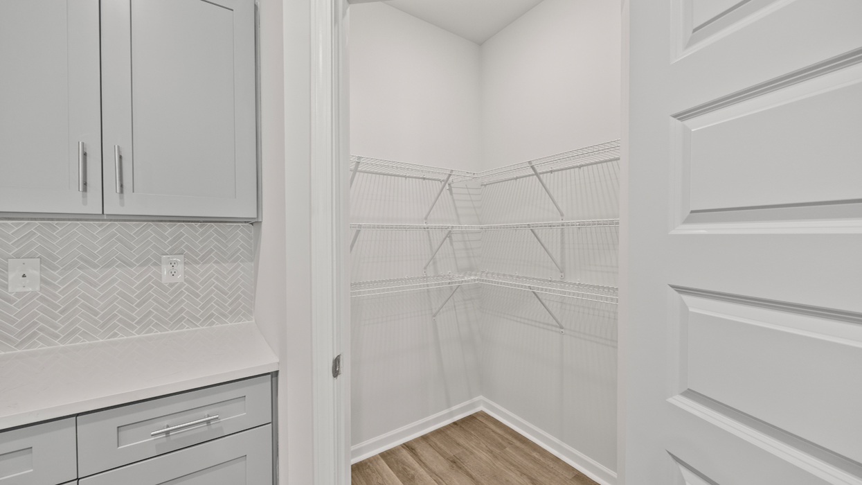 Large corner pantry with ample storage and shelving