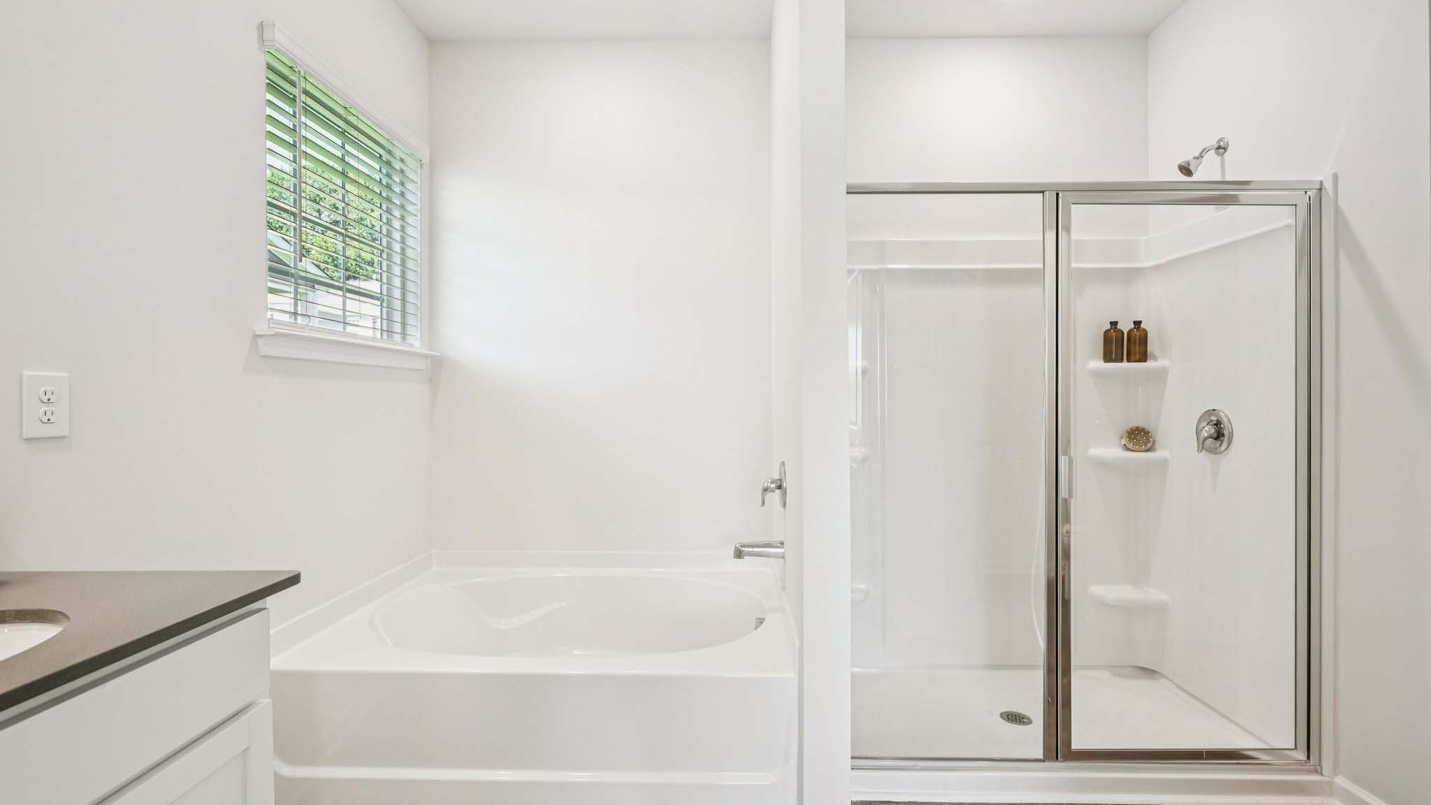 Bathroom with bathtub and walk in shower