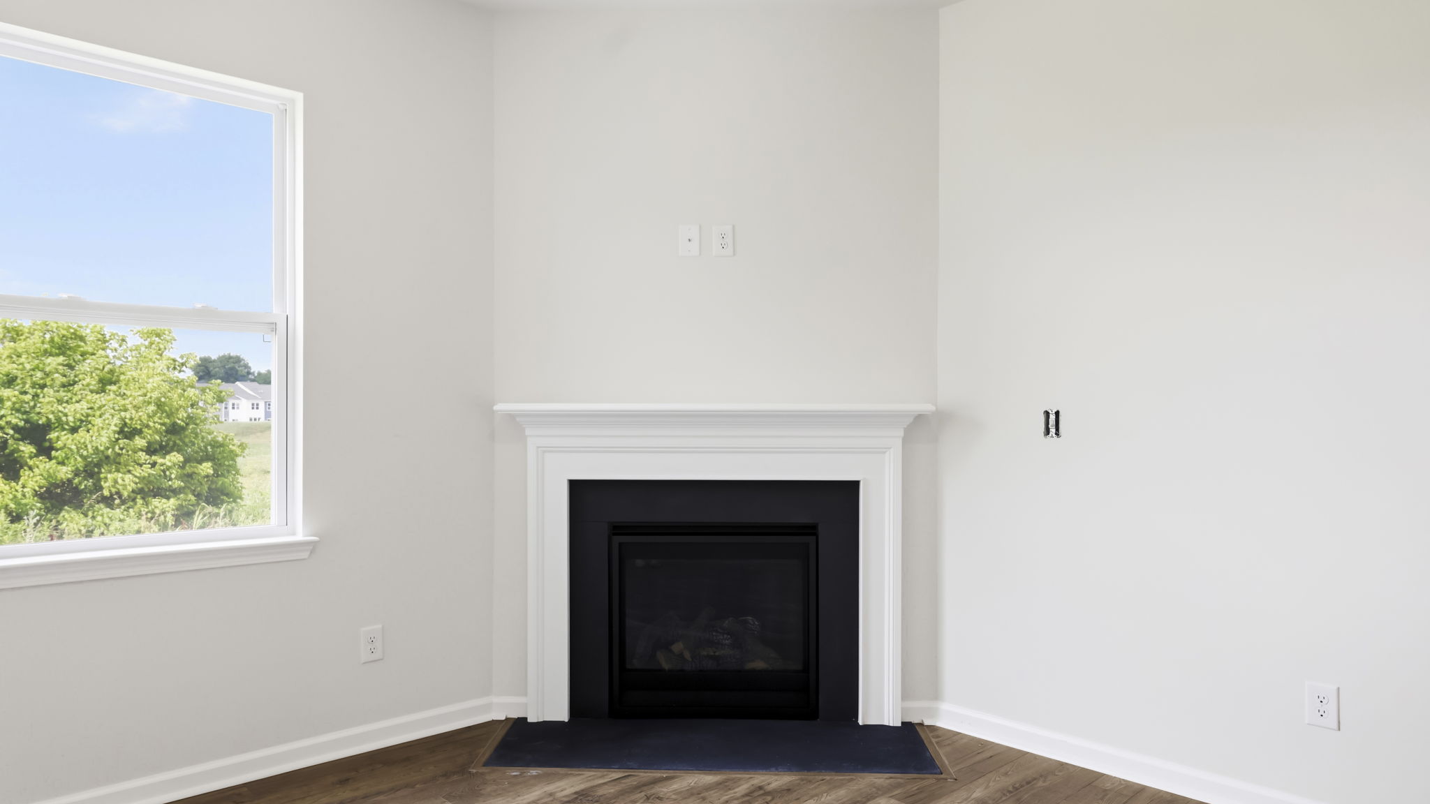 Open concept living area with gas fireplace