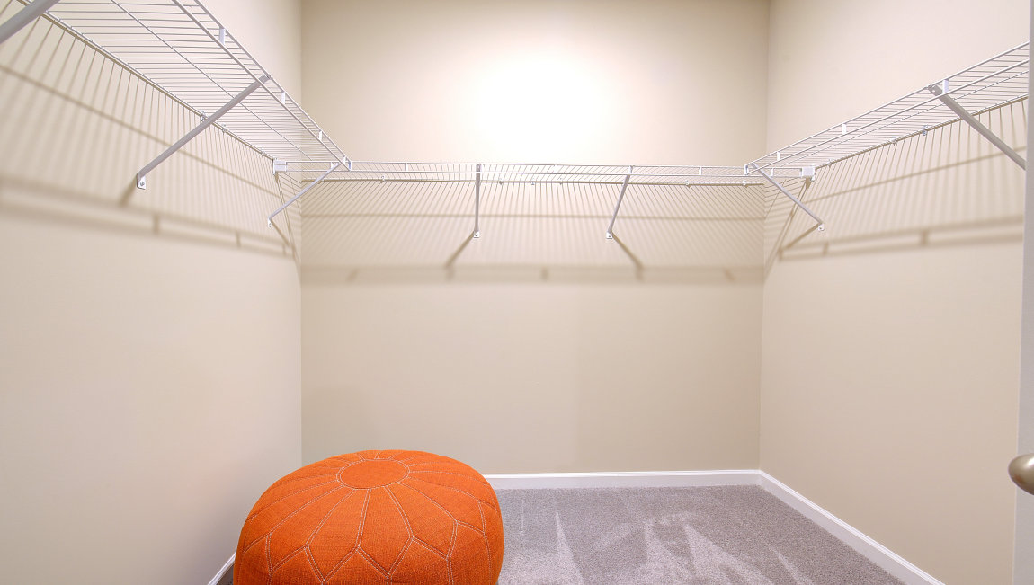Primary walk in closet with shelving