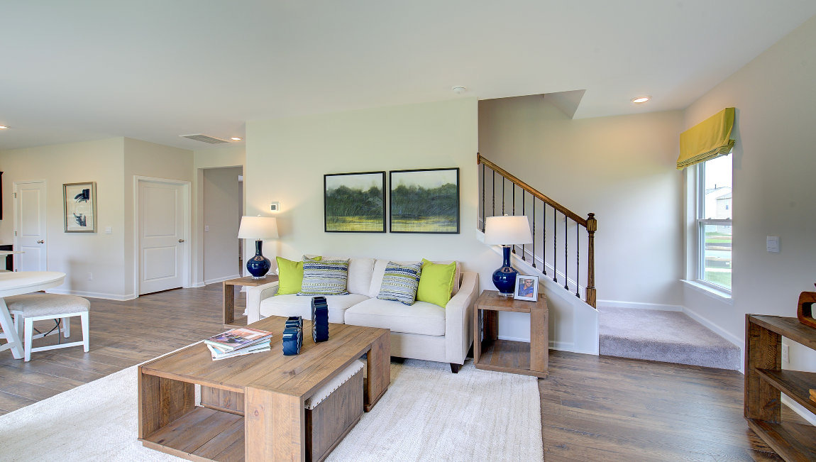 Open living room with large windows
