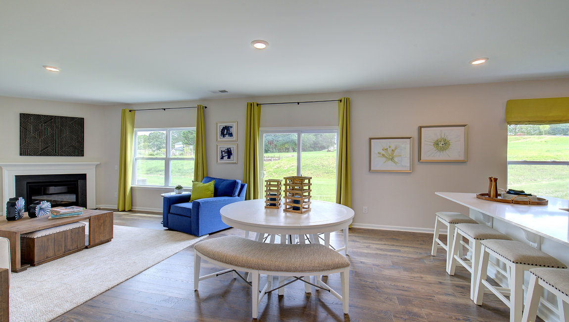 Open dining room area with sliding glass doors
