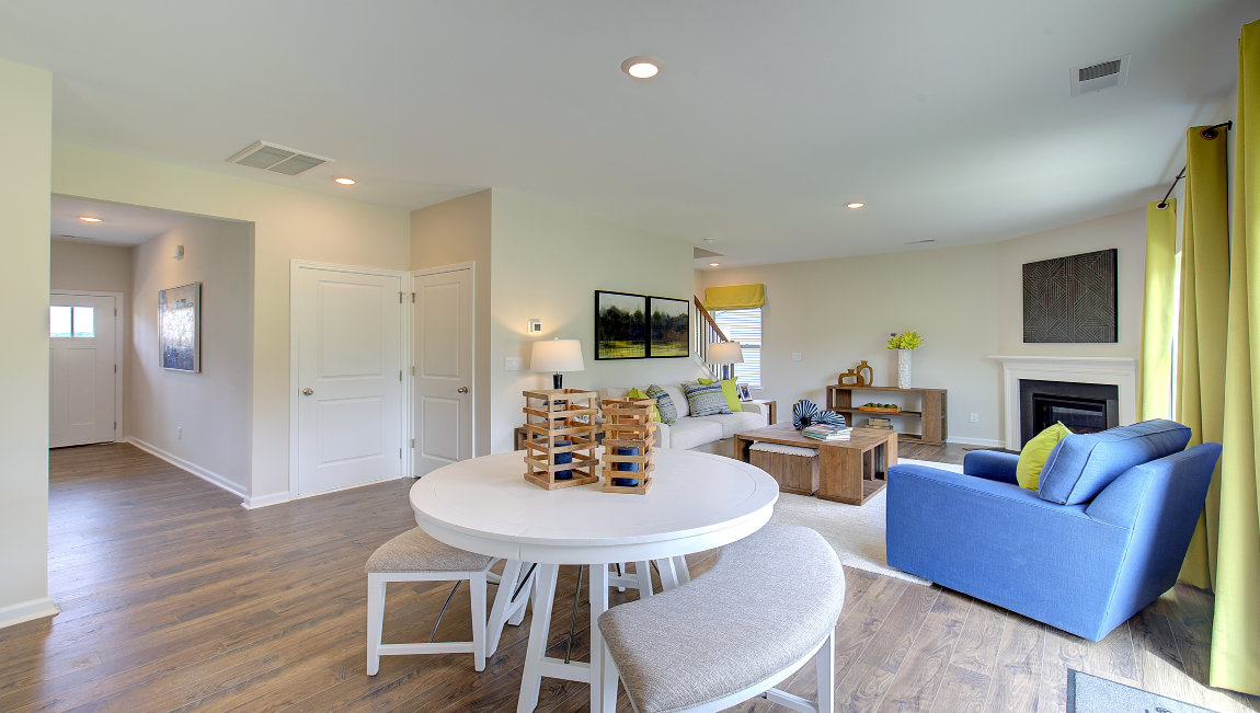 Open dining room area with sliding glass doors
