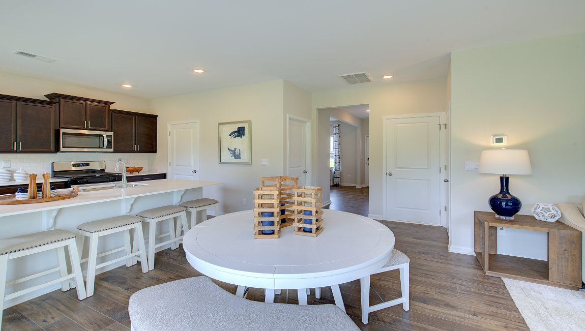 Open dining room area with sliding glass doors