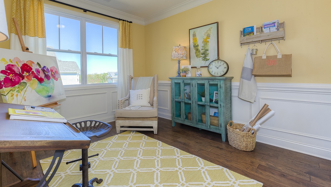 office flex space with hardwood floors and large window