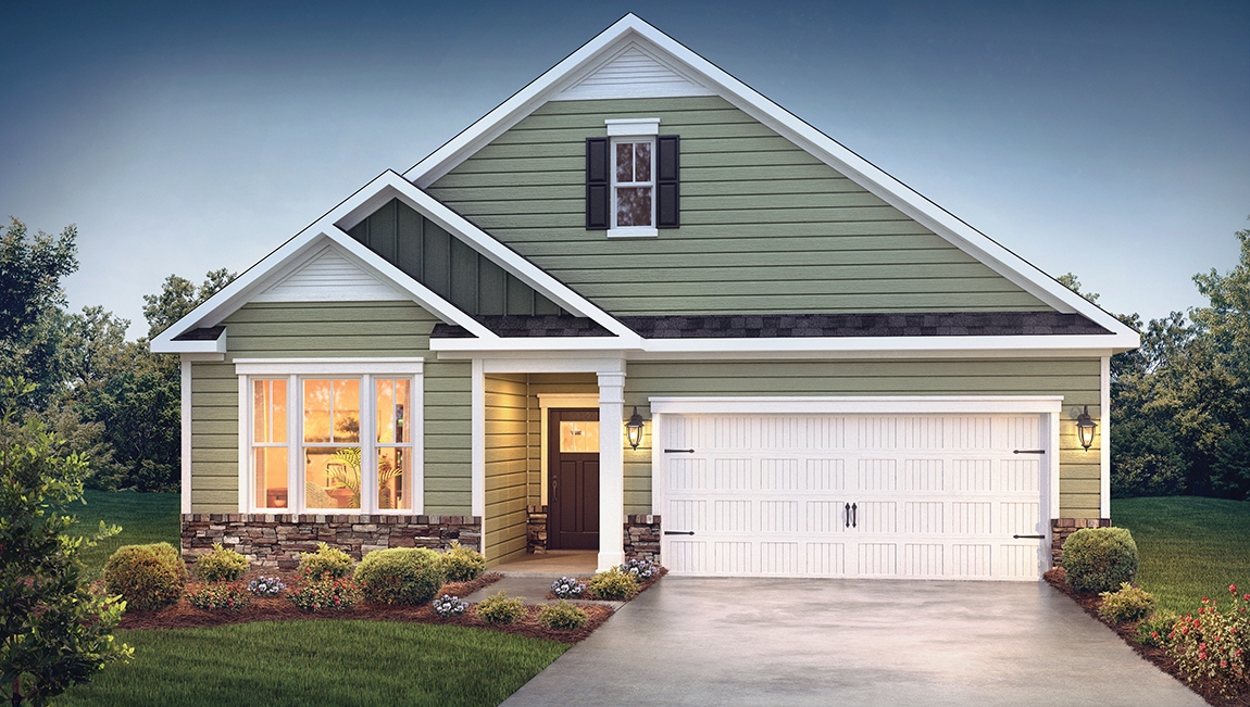 Clifton front exterior rendering with grey siding and two car garage