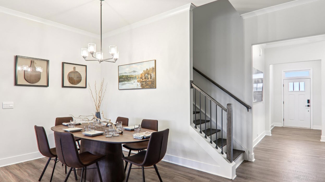 Open dining area with light fixture