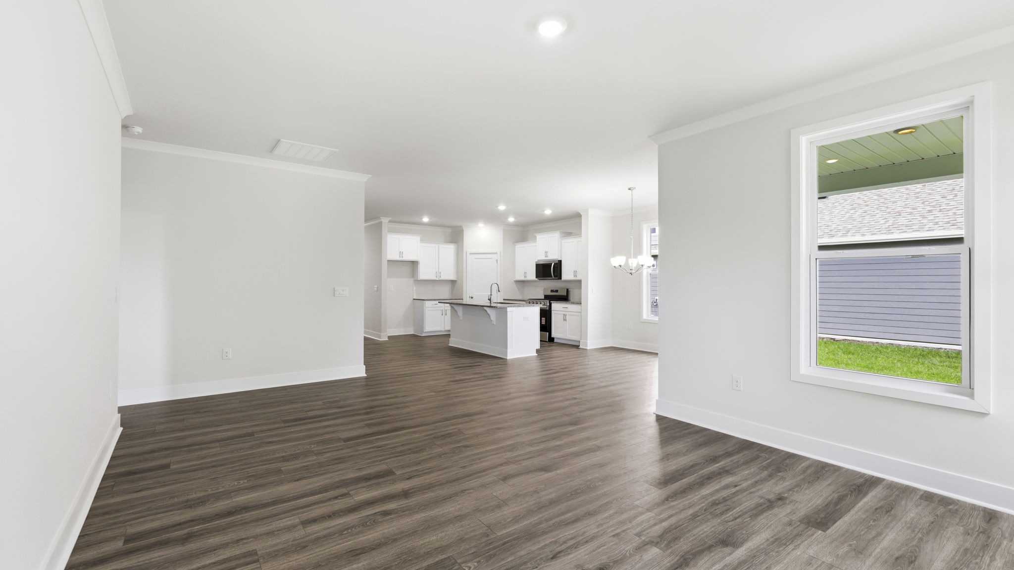 Open living room area with large windows