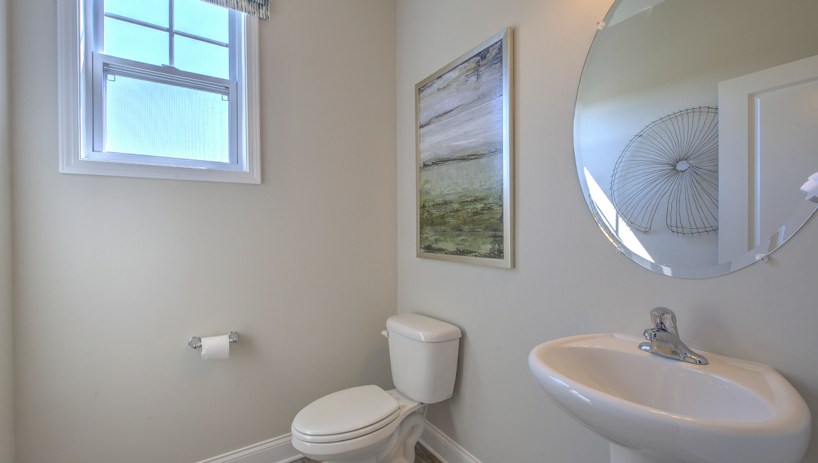 Powder room with single sink and window