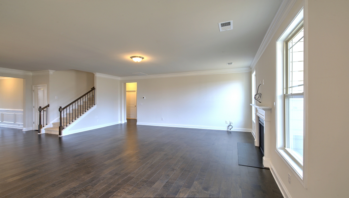 Open living room with large windows