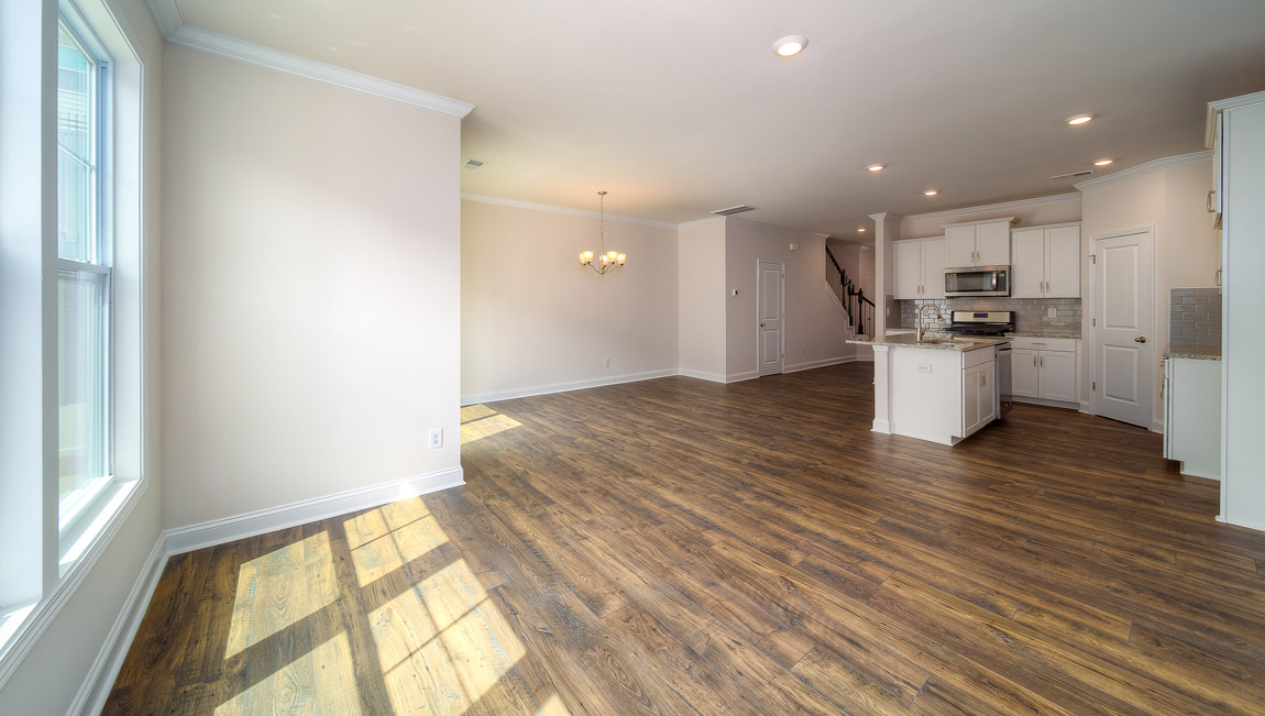 Open family room with large windows