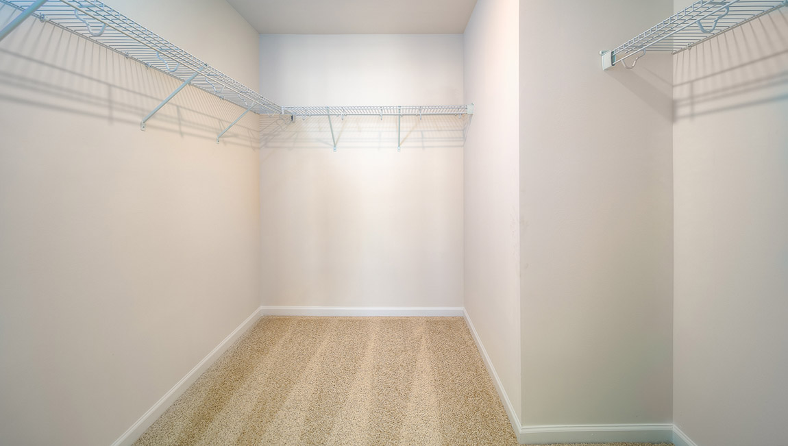 Primary walk in closet with shelving