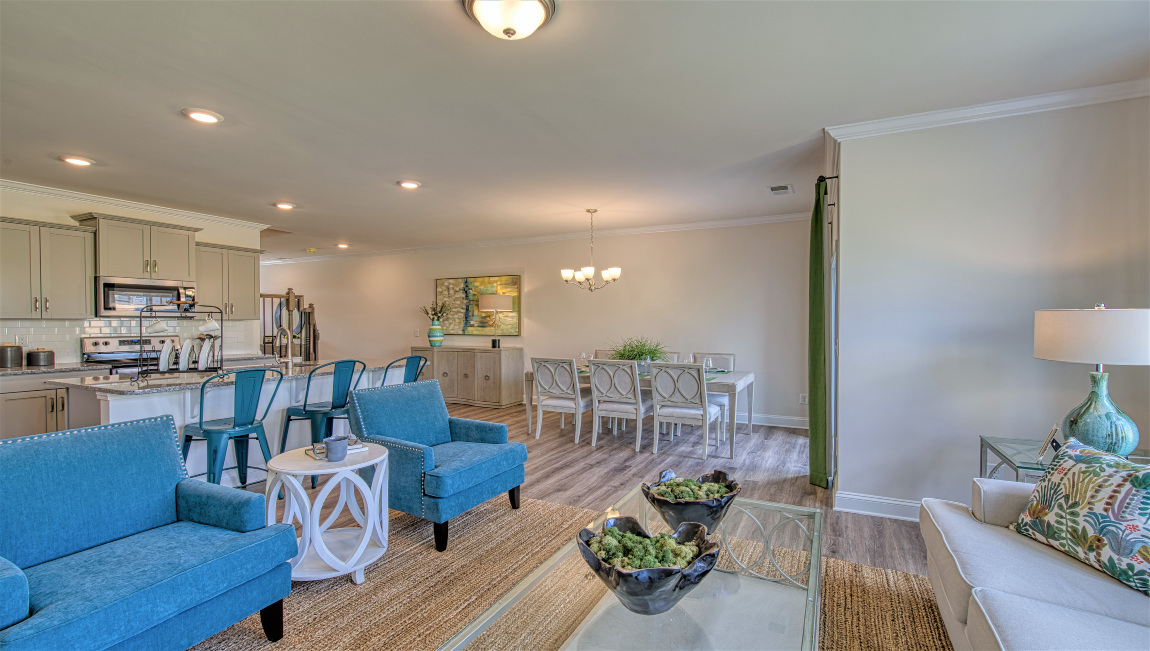 Open living space with kitchen views