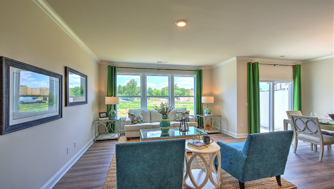 Open living area with large windows