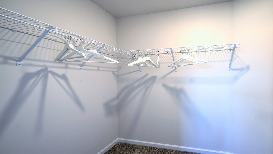 Walk in primary closet with shelving