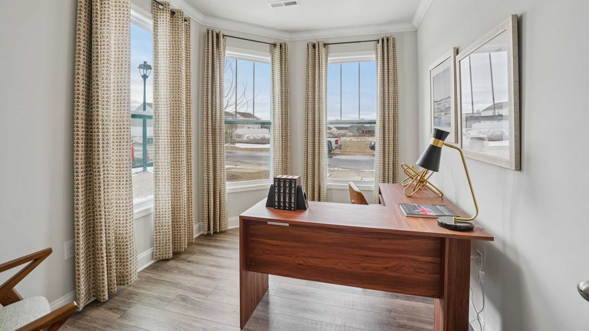 Front office or den with large windows