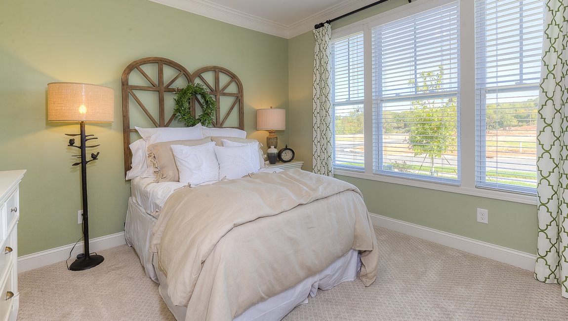 Carpeted bedroom with large window