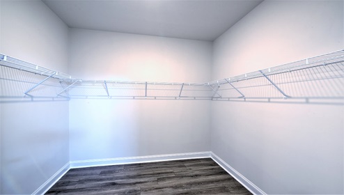 Walk in closet with wood floors