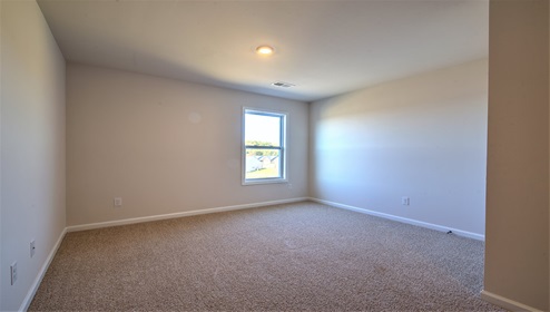 Carpeted bedroom with one window