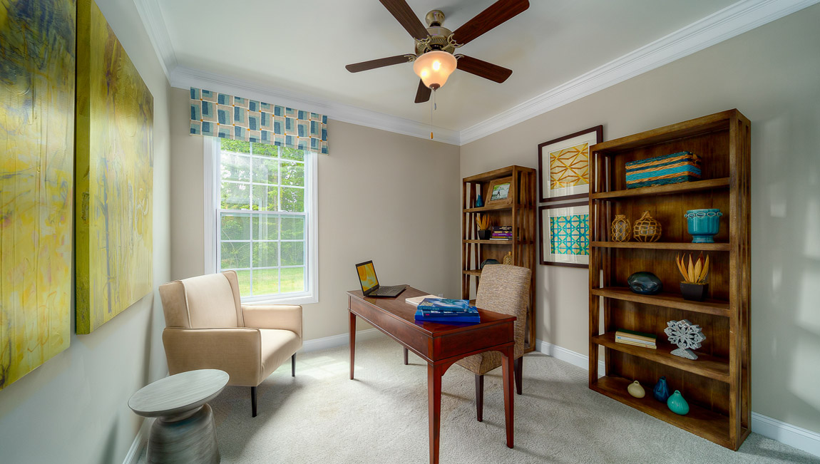 Carpeted bedroom with medium window